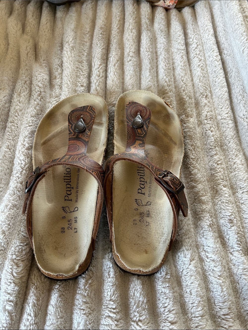 Papillio Brown Patterned Leather Toe-Post Sandals with Buckle